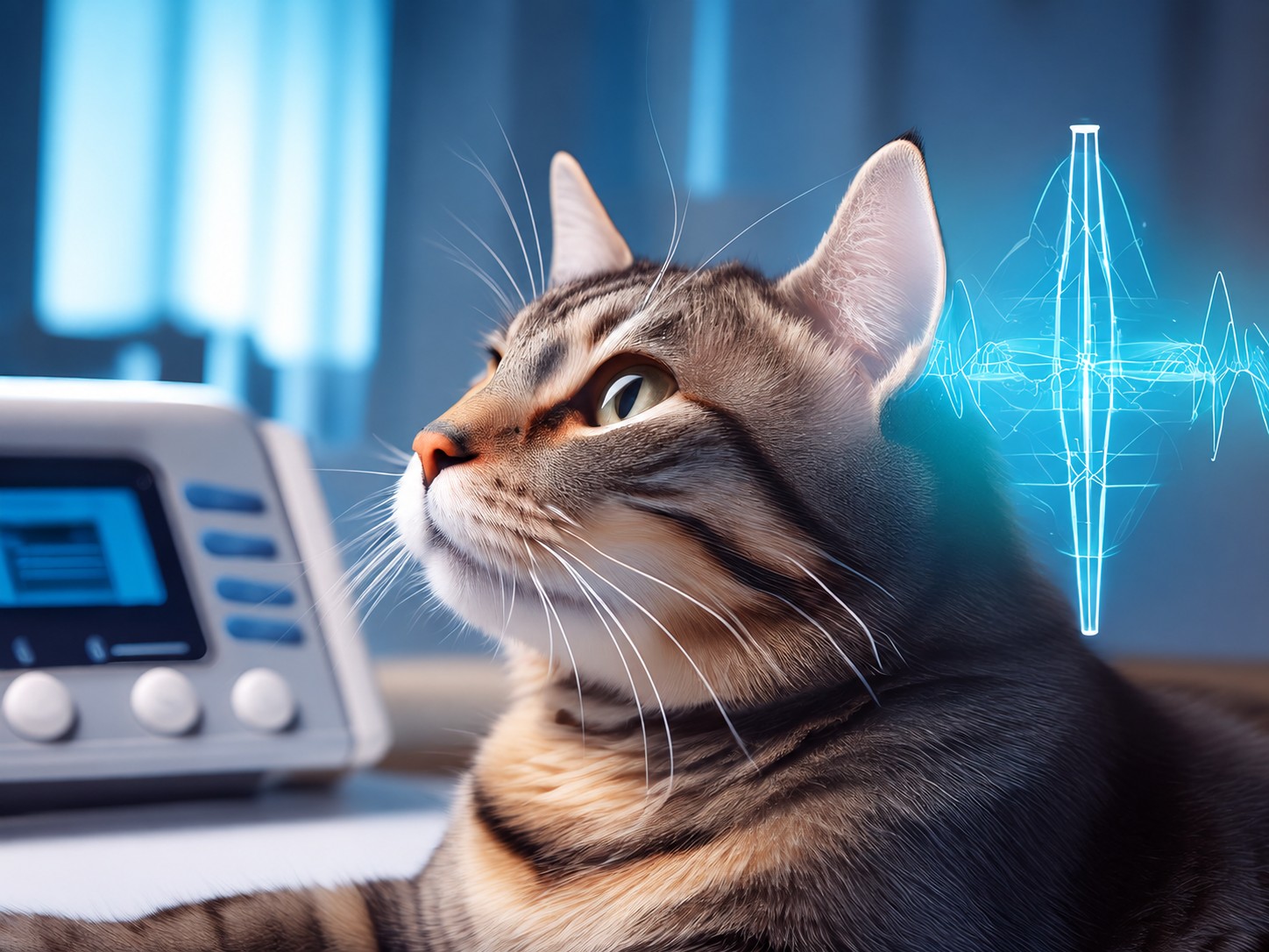 Chat observant un appareil de biorésonance
